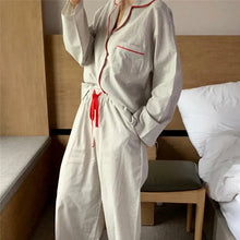 Load image into Gallery viewer, Loose Striped Pajamas Women's Pinstriped Lace Up Pants Long Sleeve Top Casual Cotton Japanese Style Pajamas 2pcs