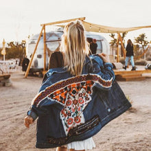 Load image into Gallery viewer, Denim jacket for women vintage floral appliques