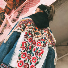 Load image into Gallery viewer, Denim jacket for women vintage floral appliques