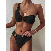 Load image into Gallery viewer, One Shoulder Bikini Set Ring Linked Women's Swimsuit