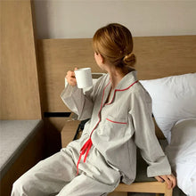Load image into Gallery viewer, Loose Striped Pajamas Women's Pinstriped Lace Up Pants Long Sleeve Top Casual Cotton Japanese Style Pajamas 2pcs