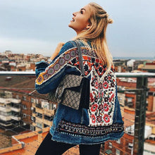 Load image into Gallery viewer, Denim jacket for women vintage floral appliques