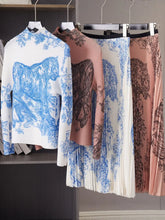 Load image into Gallery viewer, Piece art Fashion Skirt Suits 2 Piece Sets Women's Long Sleeve Stretch Pleated Top Half Skirt Two Piece Set