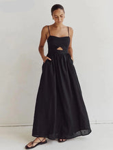 Load image into Gallery viewer, Loose Black Cotton Dress Summer Strap Sleeveless
