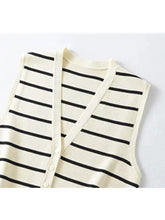 Load image into Gallery viewer, Vest Sweater Fashion V Neck Sleeveless Striped Vest Sweater