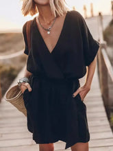 Load image into Gallery viewer, Fashion Solid Dress For Women Casual V Neck Short Sleeve High Waist Loose Dresses Lady Holiday Beach Skirts Womens Clothing New