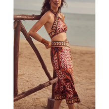 Load image into Gallery viewer, Floral Pirnted Hanging Neck Wrap Skirt Bohemia Bikini Set For Women Swim Suit Boho Beach Casual Sexy Three Pieces Sets Swimsuit