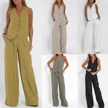 Load image into Gallery viewer, 2024 New Sleeveless V-neck Two-piece Suit Elegant Solid Single High Waist Wide Leg Pants Vest Sets Office Casual Chic Clothing