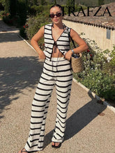 Load image into Gallery viewer, Summer 2 Piece Suit Black And White Striped V-Neck