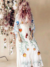 Load image into Gallery viewer, Bohemian Kimono Floral embroidered Maxi Dress