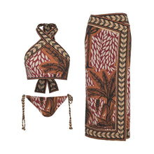 Load image into Gallery viewer, Floral Pirnted Hanging Neck Wrap Skirt Bohemia Bikini Set For Women Swim Suit Boho Beach Casual Sexy Three Pieces Sets Swimsuit