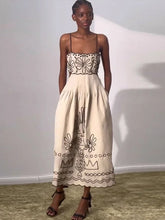 Load image into Gallery viewer, Loose Printed Wave Hem Sling Dress Women Sexy Hollow Out Sleeveless Backless Pocket Female Dresses 2024 Summer Lady Beach Robe