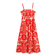 Load image into Gallery viewer, red Fashion Slim Fit Sexy Open Back V-Neck Printed Strap Long Dress