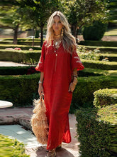 Load image into Gallery viewer, Embroidery red Long Dress Lantern Sleeve