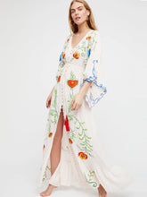 Load image into Gallery viewer, Bohemian Kimono Floral embroidered Maxi Dress