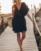 Load image into Gallery viewer, Fashion Solid Dress For Women Casual V Neck Short Sleeve High Waist Loose Dresses Lady Holiday Beach Skirts Womens Clothing New