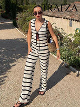 Load image into Gallery viewer, Summer 2 Piece Suit Black And White Striped V-Neck