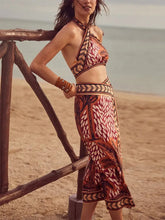 Load image into Gallery viewer, Floral Pirnted Hanging Neck Wrap Skirt Bohemia Bikini Set For Women Swim Suit Boho Beach Casual Sexy Three Pieces Sets Swimsuit