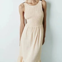 Load image into Gallery viewer, Holiday Slim U-Neck Tight Waist Stitching Ruffles Dress for Women Summer Sexy Backless Hollow Drawstring Shoulder Strap Dress