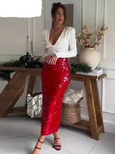 Load image into Gallery viewer, Red Sequined Skirt