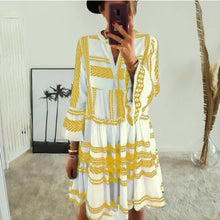 Load image into Gallery viewer, Boho Hunter Short Dress Print V-neck Bell Sleeve