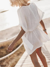 Load image into Gallery viewer, Fashion Solid Dress For Women Casual V Neck Short Sleeve High Waist Loose Dresses Lady Holiday Beach Skirts Womens Clothing New