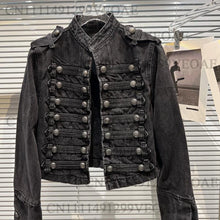 Load image into Gallery viewer, Women's High Street Metal Buckle Design Denim Short Jacket Autumn Fashion Shoulder Strap Female Coat All Season Full Sleeve