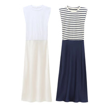 Load image into Gallery viewer, XNWMNZ Women's Fashion 2024 Contrast Satin Midi dress Women Retro Round Neck Sleeveless Versatile Female Midi Dresses