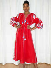Load image into Gallery viewer, red Maxi anthropo retro Heavy embroidery whit tassel l