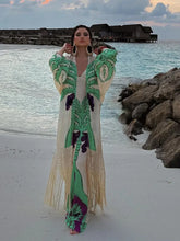 Load image into Gallery viewer, go to Greece Tassel Printed Splicing Maxi Dress