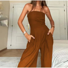 Load image into Gallery viewer, Solid Backless Jumpsuit Pockets Wide Leg Summer