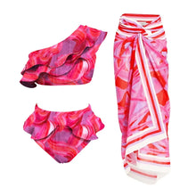 Load image into Gallery viewer, One Shoulder Bikini Set With Cover Up High Quality Swimsuit Women Push Up Swimwear High Waist Monokini Desire Bodysuit Bathsuit