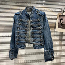 Load image into Gallery viewer, Women's High Street Metal Buckle Design Denim Short Jacket Autumn Fashion Shoulder Strap Female Coat All Season Full Sleeve