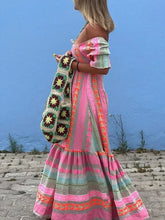 Load image into Gallery viewer, Fashion Colorful Stripe Print Long Dress Off Shoulder Ruffles