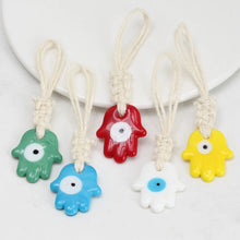 Load image into Gallery viewer, EVIL EYE Glass Heart Hamsa Hand Pendant