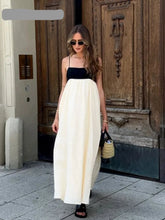 Load image into Gallery viewer, Elegant Contrast Loose Sling Long Dresses Women Square Collar Sleeveless Backless High Waist Dress 2024 Summer Sexy Lady Robe