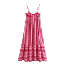 Load image into Gallery viewer, Summer Maxi Dress Boho Pink Crochet Strap Dresses