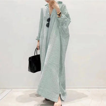 Load image into Gallery viewer, Autumn New Striped Women's Long Dress V-neck Sleeves Loose Dress Home Wear Loose