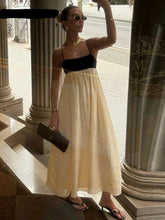 Load image into Gallery viewer, Elegant Contrast Loose Sling Long Dresses Women Square Collar Sleeveless Backless High Waist Dress 2024 Summer Sexy Lady Robe