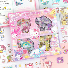 Load image into Gallery viewer, 100Sheet /Box Sanrio Combo Stickers Kawaii Kulomi Melody Cinnamoroll Handbook Material Decoration DIY Stickers Kids Toys