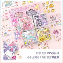 Load image into Gallery viewer, 100Sheet /Box Sanrio Combo Stickers Kawaii Kulomi Melody Cinnamoroll Handbook Material Decoration DIY Stickers Kids Toys