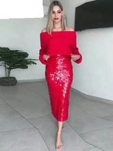 Load image into Gallery viewer, Red Sequined Skirt