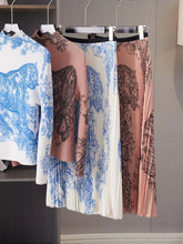 Load image into Gallery viewer, Piece art Fashion Skirt Suits 2 Piece Sets Women's Long Sleeve Stretch Pleated Top Half Skirt Two Piece Set