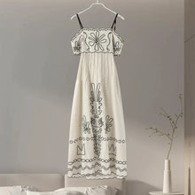 Load image into Gallery viewer, Loose Printed Wave Hem Sling Dress Women Sexy Hollow Out Sleeveless Backless Pocket Female Dresses 2024 Summer Lady Beach Robe