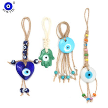 Load image into Gallery viewer, EVIL EYE Glass Heart Hamsa Hand Pendant