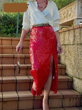 Load image into Gallery viewer, Red Sequined Skirt