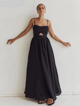 Load image into Gallery viewer, Loose Black Cotton Dress Summer Strap Sleeveless