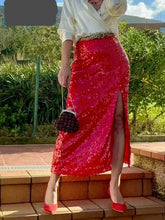 Load image into Gallery viewer, Red Sequined Skirt