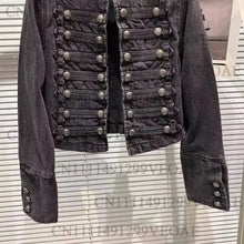 Load image into Gallery viewer, Women's High Street Metal Buckle Design Denim Short Jacket Autumn Fashion Shoulder Strap Female Coat All Season Full Sleeve