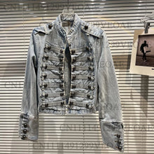 Load image into Gallery viewer, Women's High Street Metal Buckle Design Denim Short Jacket Autumn Fashion Shoulder Strap Female Coat All Season Full Sleeve
